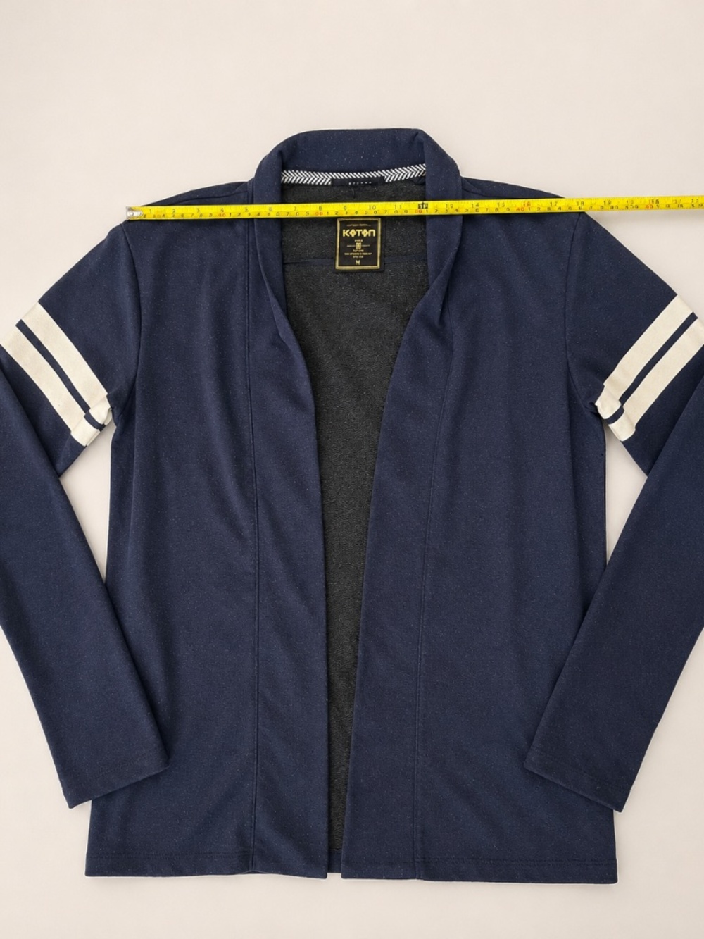 Koton Navy Open Front Cardigan Jacket w/ White Sleeve Stripes Size M